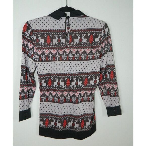 Unique Vintage Shirt Size Medium Gray White Red Winter‎ Fair Isle Collared - Picture 4 of 5